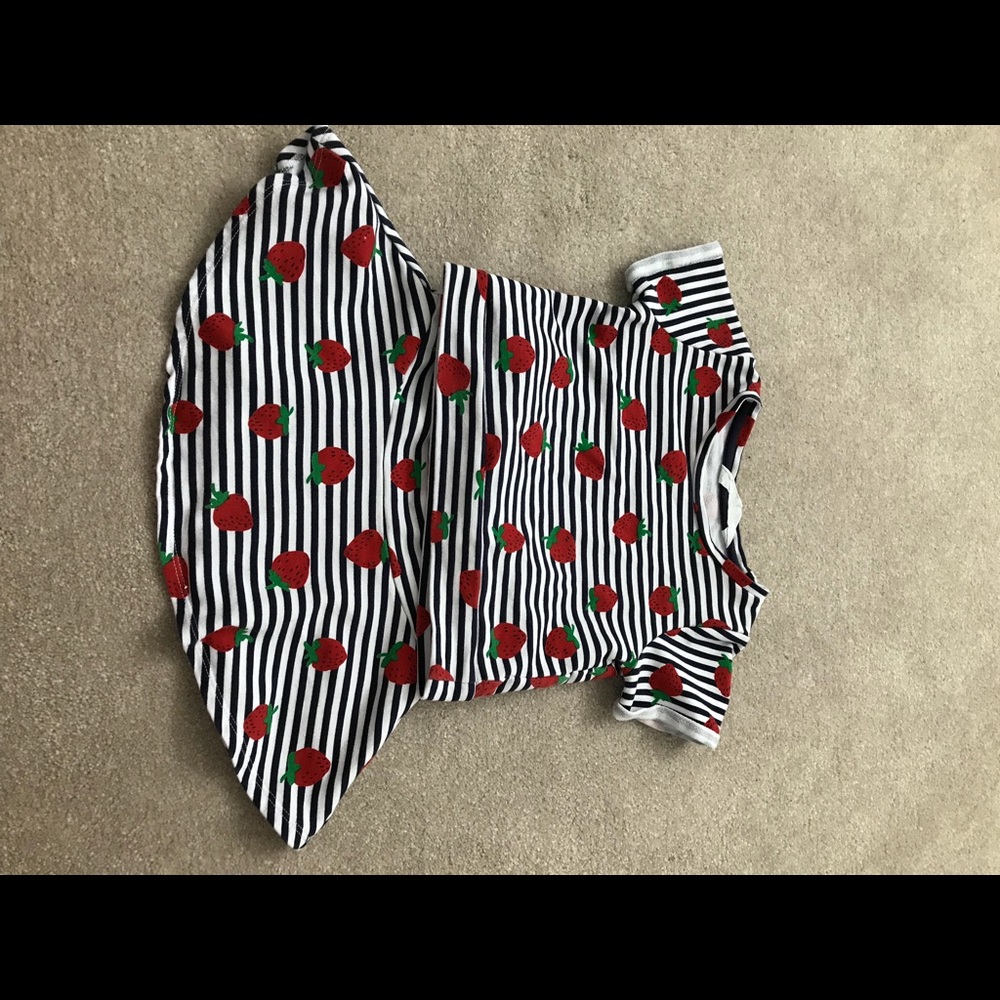Strawberry Stripped Shirt and Skirt Outfit